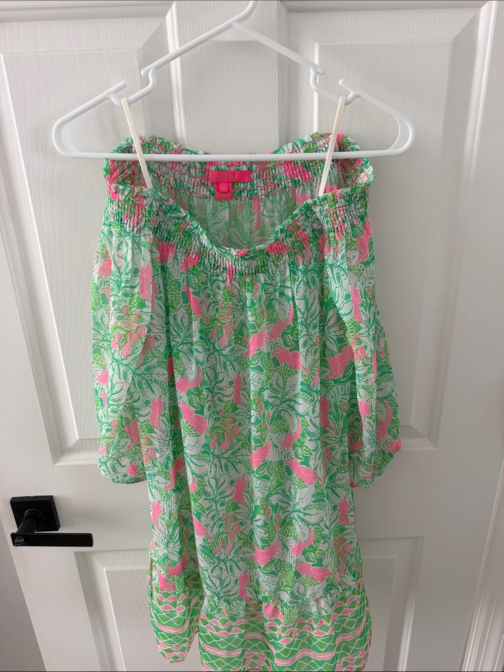 Girls' Pink & Green Floral Off-Shoulder Dress
